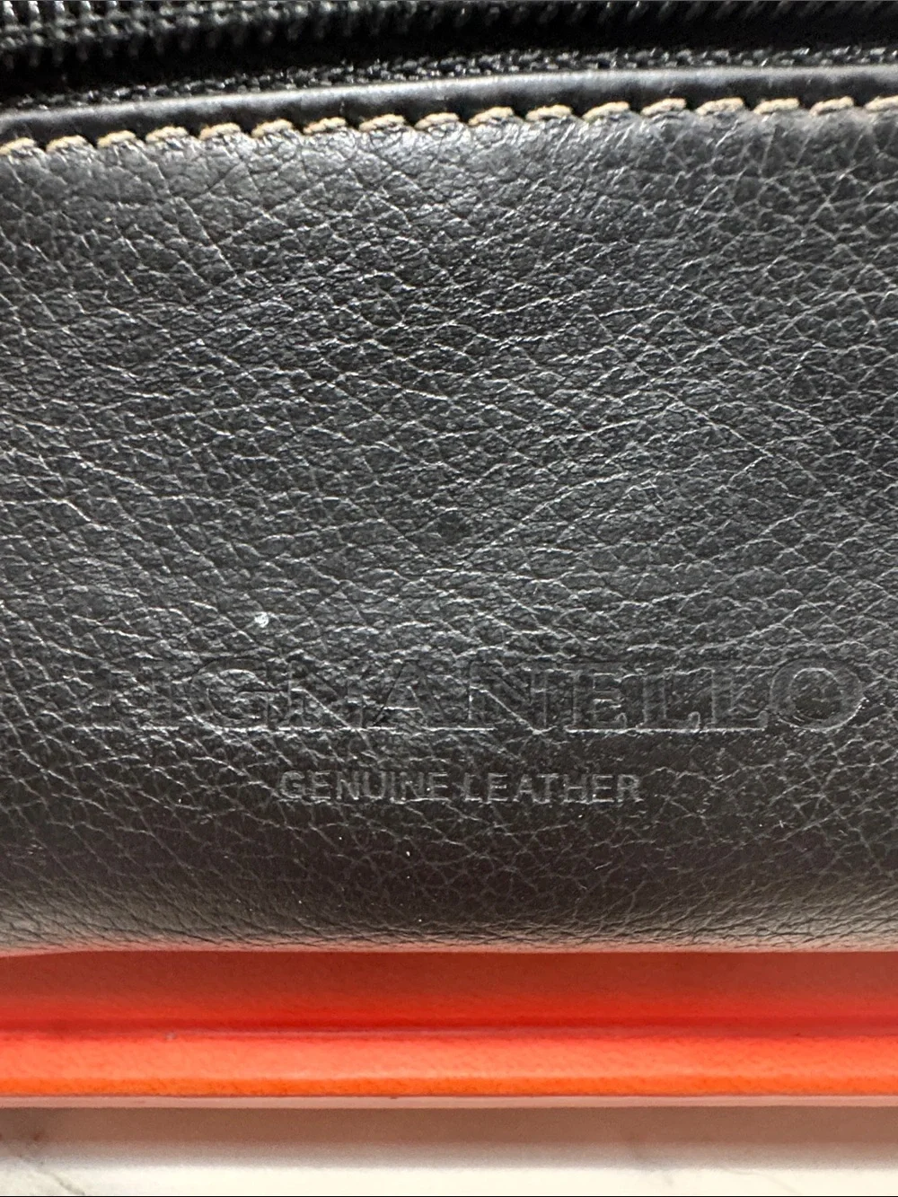 Tignanello Black Leather Trifold Wallet with White Stitching Genuine Leather